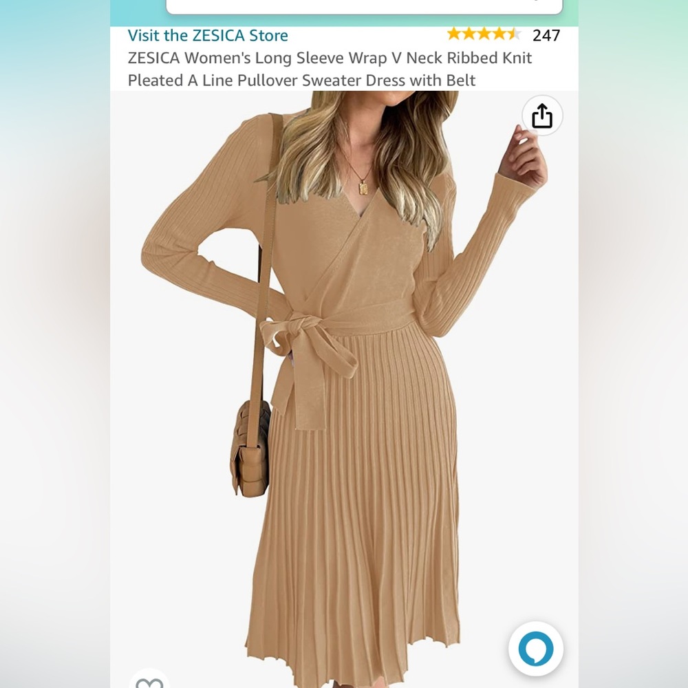 New with tags, never worn. Coffee color women’s sweater long sleeve wrap dress.